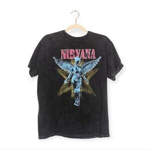 Nirvana Officially Licensed Black Tie Dye Grunge Band Tee